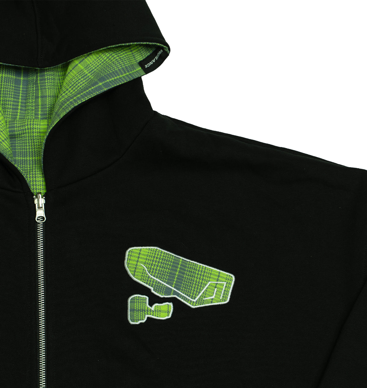 BLACK/GREEN REVERSIBLE PLAID ZIP-UP HOODIE
