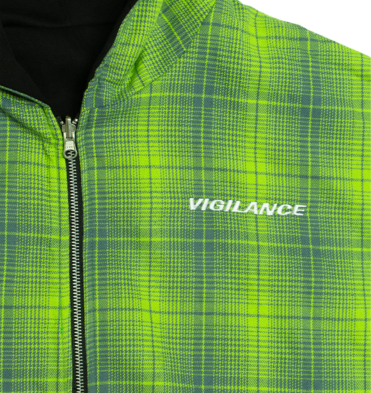 BLACK/GREEN REVERSIBLE PLAID ZIP-UP HOODIE