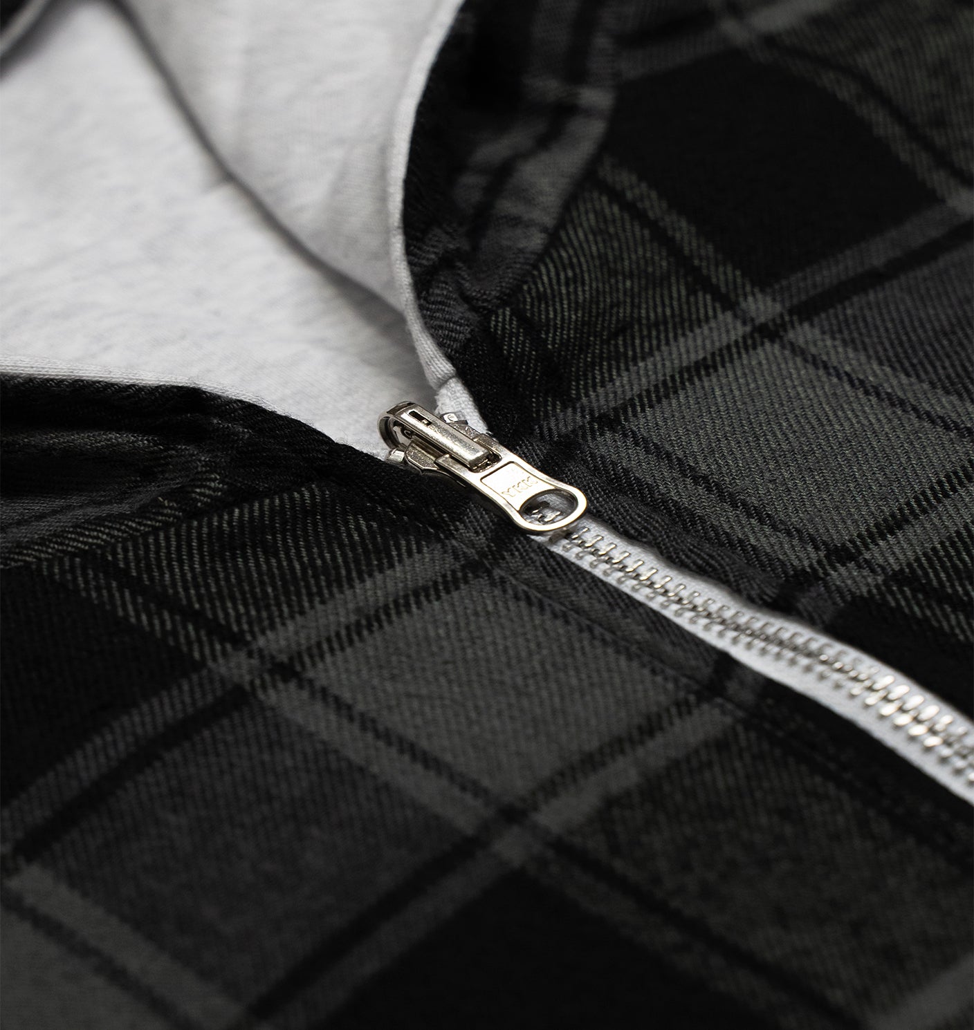 GREY/BLACK REVERSIBLE PLAID ZIP-UP HOODIE