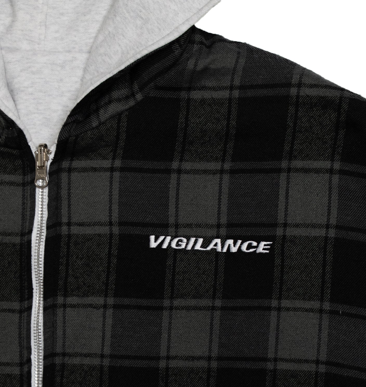GREY/BLACK REVERSIBLE PLAID ZIP-UP HOODIE