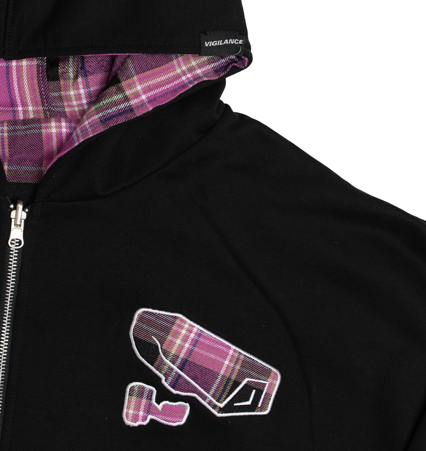 BLACK/PINK REVERSIBLE PLAID ZIP-UP HOODIE