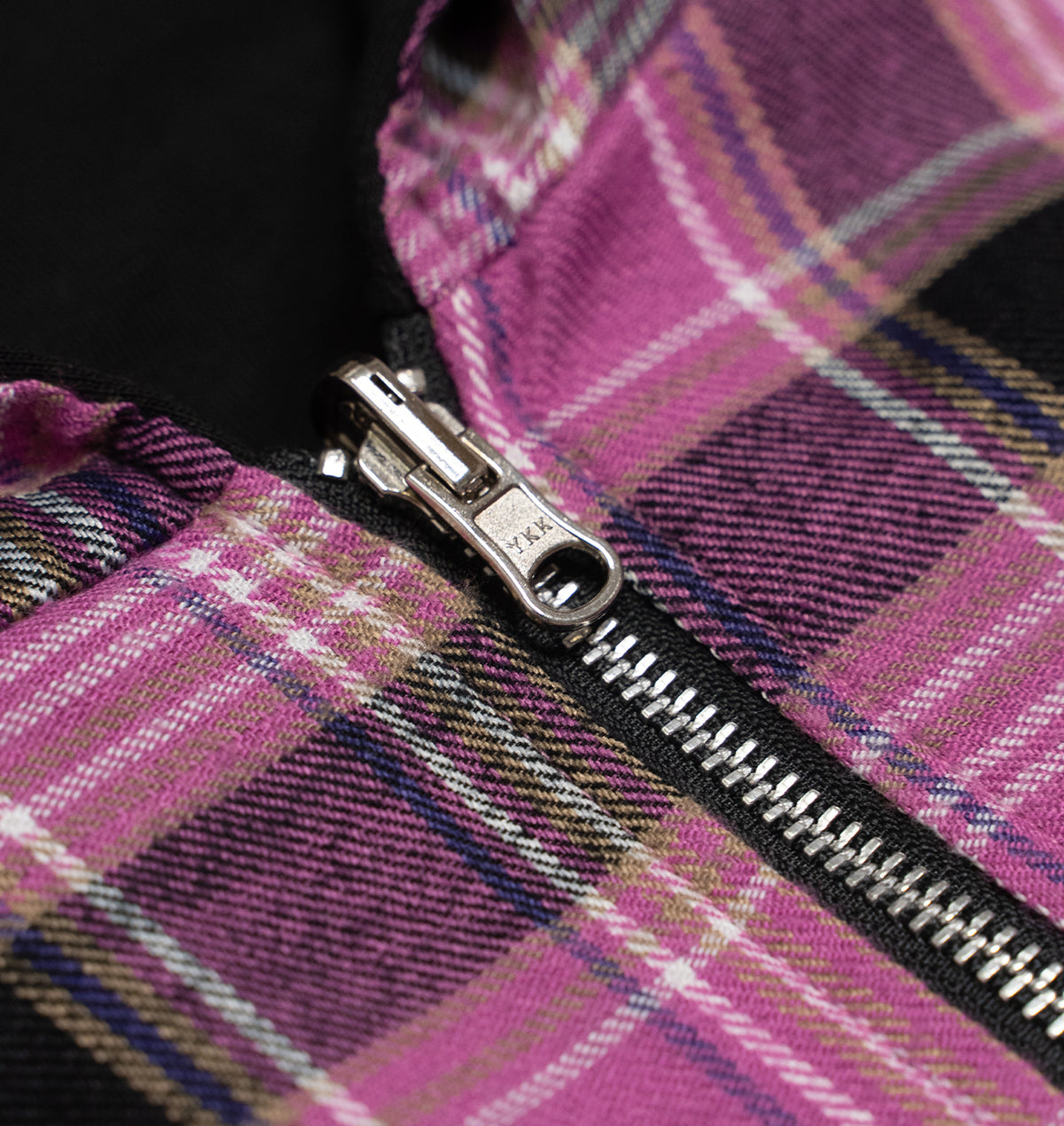 BLACK/PINK REVERSIBLE PLAID ZIP-UP HOODIE