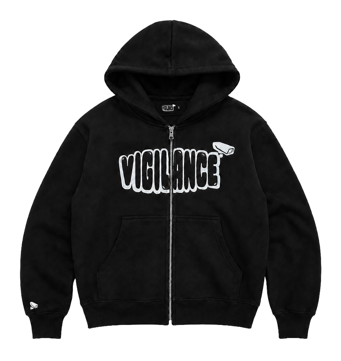 VIGILANCE BLACK ZIP-UP HOODIE