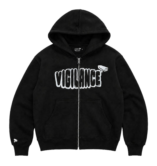 VIGILANCE BLACK ZIP-UP HOODIE