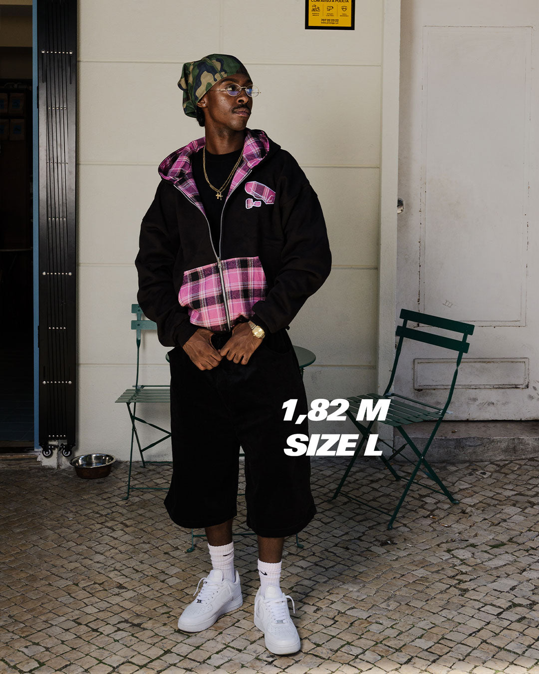 BLACK/PINK REVERSIBLE PLAID ZIP-UP HOODIE