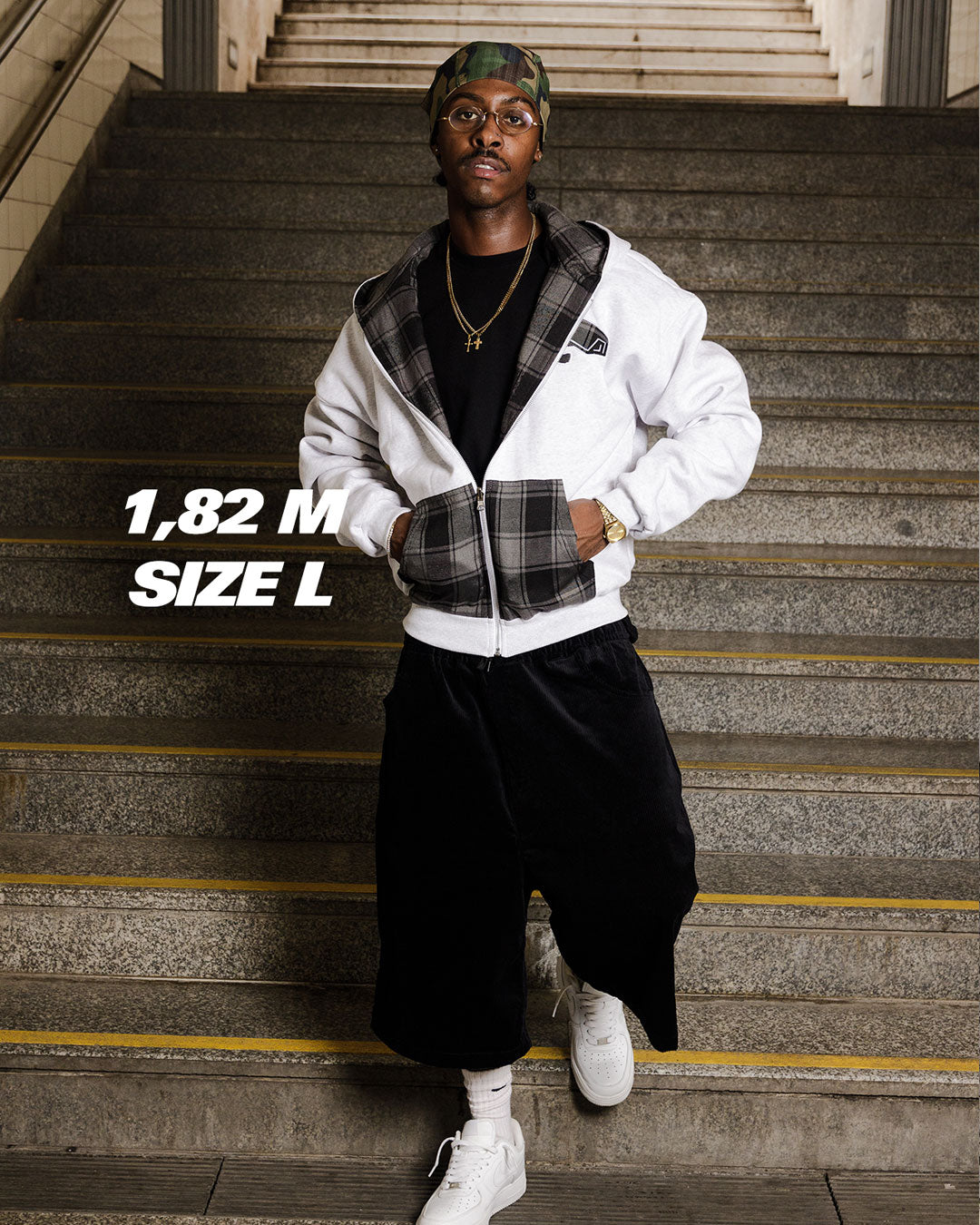 GREY/BLACK REVERSIBLE PLAID ZIP-UP HOODIE