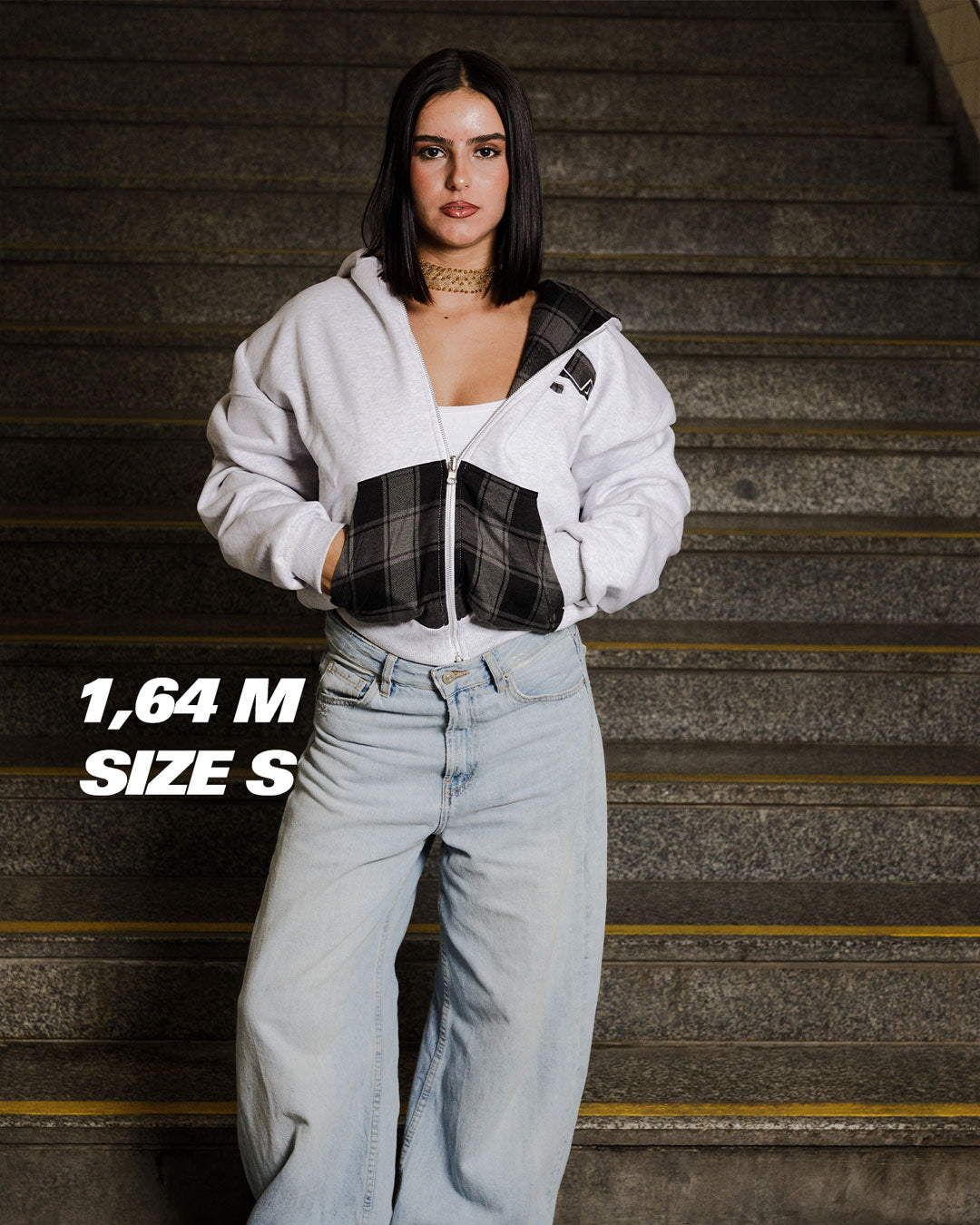 GREY/BLACK REVERSIBLE PLAID ZIP-UP HOODIE