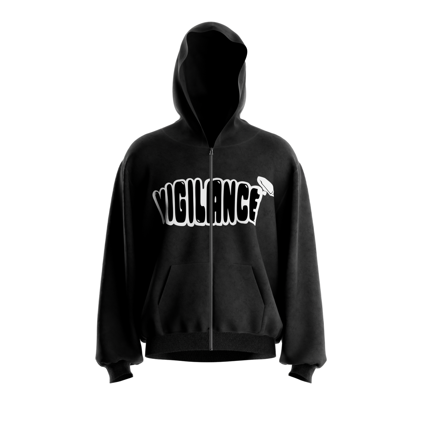 VIGILANCE BLACK ZIP-UP HOODIE